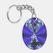 Advent, kerstartik op blauwe groene regenboog sleutelhanger (Voorkant Links)