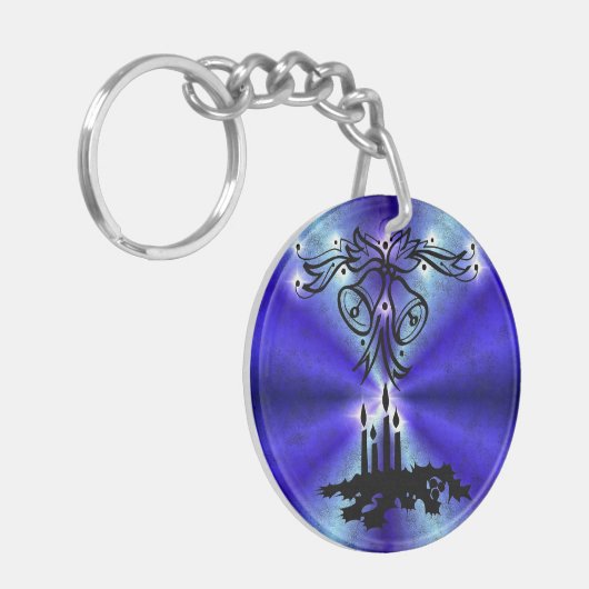 Advent, kerstartik op blauwe groene regenboog sleutelhanger (Voorkant Links)