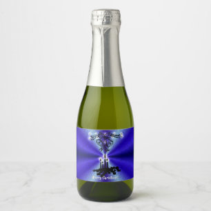 Advent, kerstartik op blauwe groene regenboog sparkling wijnetiket