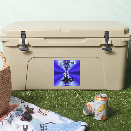 Advent, kerstartik op blauwe groene regenboog sticker (Koeler)