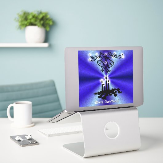 Advent, kerstartik op blauwe groene regenboog sticker (Laptop op bureau)