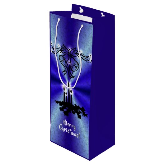 Advent, kerstartik op blauwe groene regenboog wijn cadeautas (Achterkant Gekanteld)