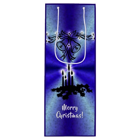 Advent, kerstartik op blauwe groene regenboog wijn cadeautas (Voorkant)