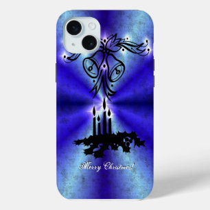 Advent, kerstboomschildering op blauwe groene rege iPhone 15 mini hoesje