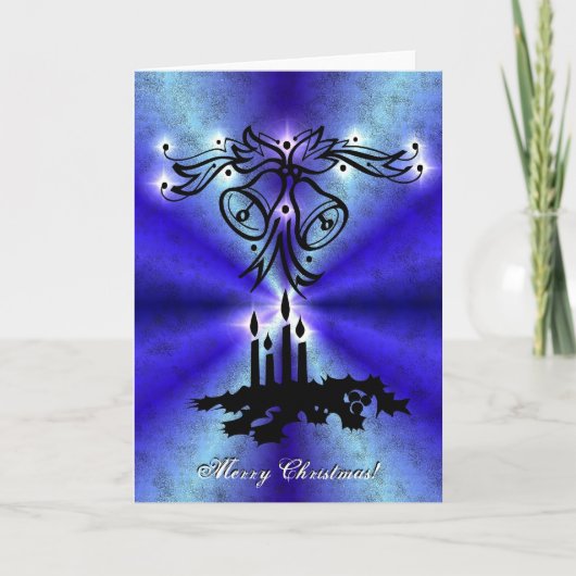 Advent, kerstboomschildering op blauwe groene rege feestdagen kaart (Voorkant)