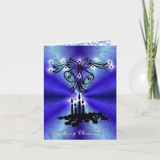 Advent, kerstboomschildering op blauwe groene rege feestdagen kaart (Voorkant)