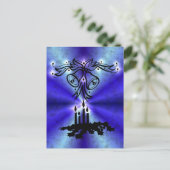 Advent, kerstboomschildering op blauwe groene rege feestdagenkaart (Staand voorkant)