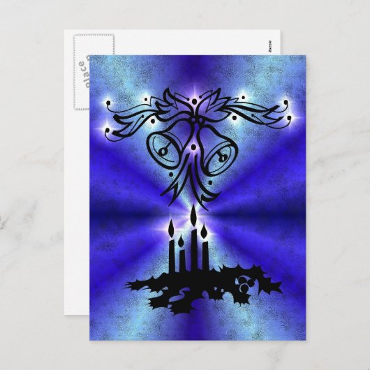 Advent, kerstboomschildering op blauwe groene rege feestdagenkaart (Voorkant / Achterkant)