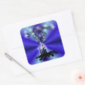 Advent, kerstboomschildering op blauwe groene rege vierkante sticker (Envelop)