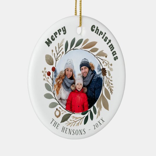 Advent krans gebladerte Vrolijk Kerstmis Familie F Keramisch Ornament (Rechts)