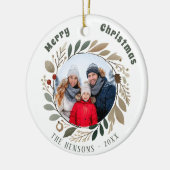 Advent krans gebladerte Vrolijk Kerstmis Familie F Keramisch Ornament (Links)