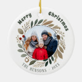 Advent krans gebladerte Vrolijk Kerstmis Familie F Keramisch Ornament (Achterkant)