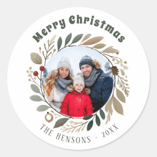 Advent krans gebladerte Vrolijk Kerstmis Familie F Ronde Sticker