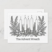Advent Krans & Kaarsen naar Kleur Kleuren Afbeeldi Feestdagenkaart (Voorkant / Achterkant)