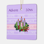 Advent krans op gestreepte achtergrond keramisch ornament (Links)