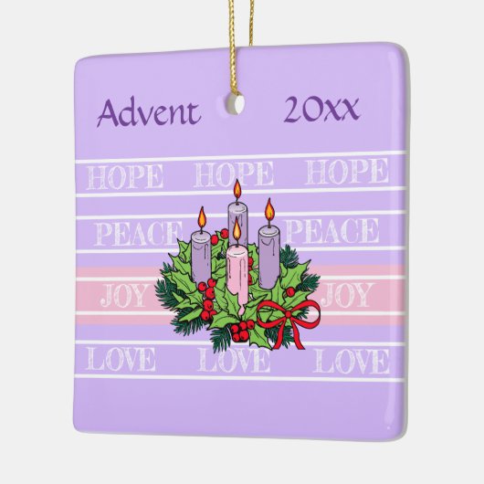 Advent krans op gestreepte achtergrond keramisch ornament (Links)