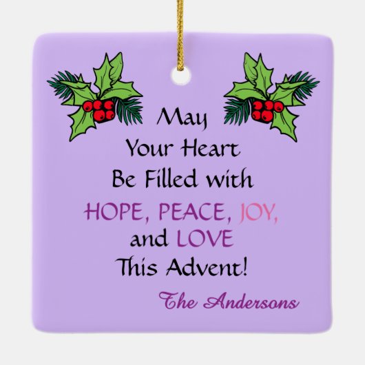 Advent krans op gestreepte achtergrond keramisch ornament (Achterkant)