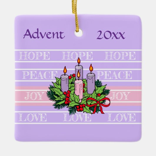 Advent krans op gestreepte achtergrond keramisch ornament (Voorkant)