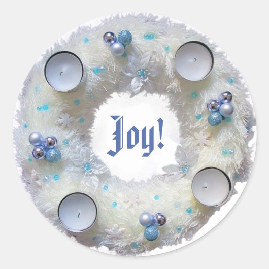 Advent Krans Zilver en Blauw Klassieke Ronde Stick Ronde Sticker (Voorkant)