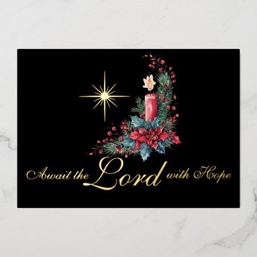 Advent Wacht op de Heer met Hoop Kerstster Folie Feestdagenkaart (Voorkant)