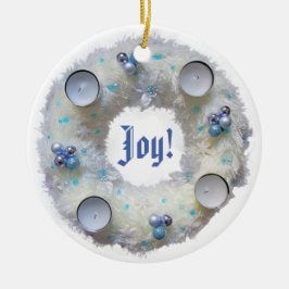 Adventskrans zilver en blauw keramisch ornament