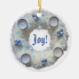 Adventskrans zilver en blauwe keramische ornament