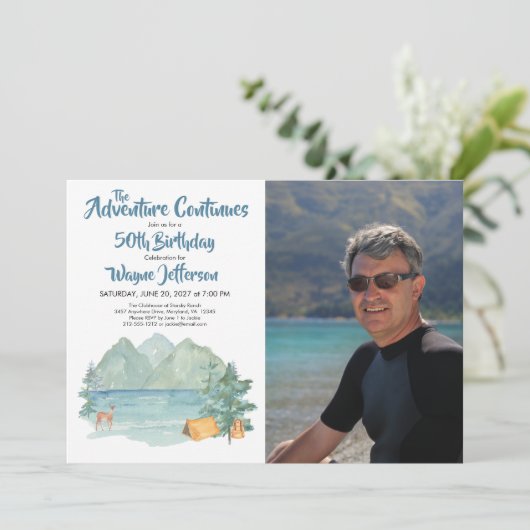 Adventure 50th Birthday Photo Rustic Mountain Kaart (Staand voorkant)