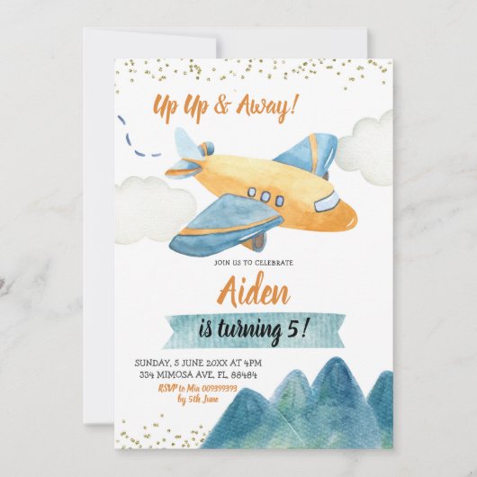 Adventure Airplane Boy Birthday Party Invitation Kaart (Voorkant)
