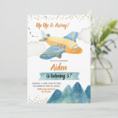 Adventure Airplane Boy Birthday Party Invitation Kaart (Staand voorkant)