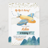 Adventure Airplane Boy Birthday Party Invitation Kaart (Voorkant / Achterkant)