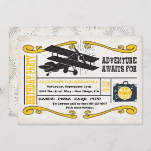 Adventure Airplane Ticket Birthday Party Kaart