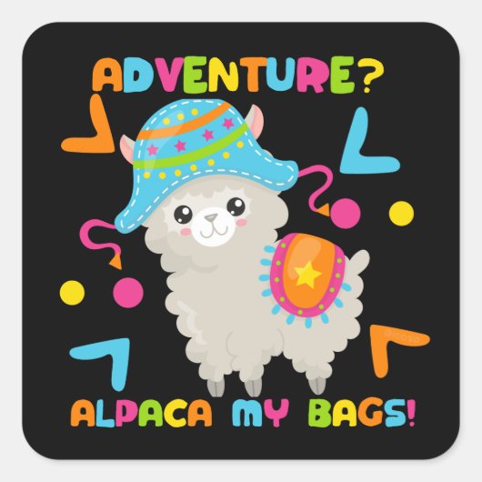 Adventure Alpaca My Bags Cute Funny Vierkante Sticker (Voorkant)