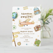 Adventure Around The World Airplane Baby Shower Kaart (Staand voorkant)