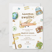 Adventure Around The World Airplane Baby Shower Kaart (Voorkant)