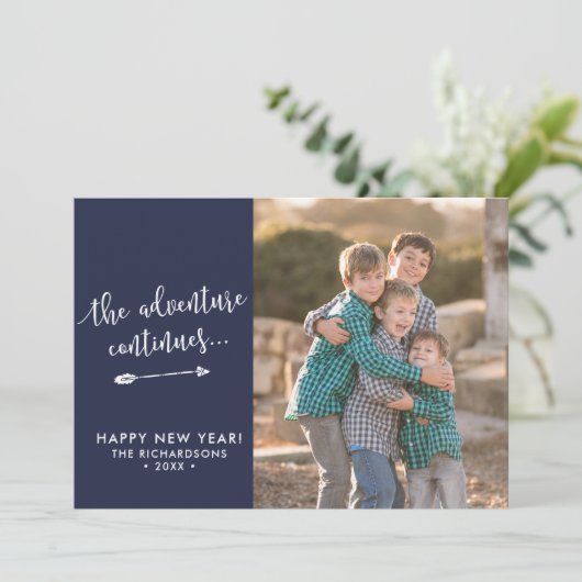 Adventure Arrow-script - Nieuwjaar fotokaart Feestdagenkaart (Staand voorkant)