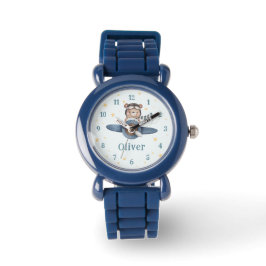 Adventure Aviation Schattige Beer Blue Plane Horloge