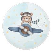 Adventure Aviation Schattige Beer Blue Plane Keramische Knop (Voorkant)