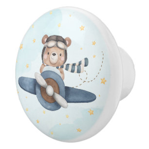 Adventure Aviation Schattige Beer Blue Plane Keramische Knop