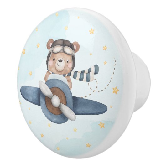 Adventure Aviation Schattige Beer Blue Plane Keramische Knop (Rechts)