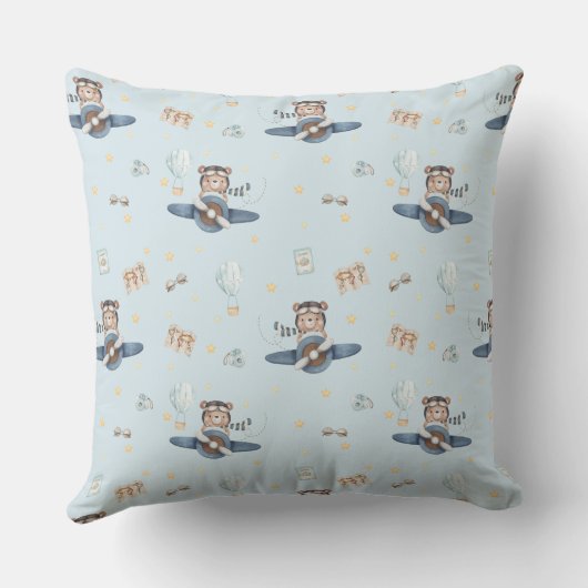 Adventure Aviation Schattige Beer Blue Plane Kussen (Achterkant)