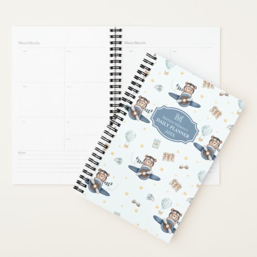 Adventure Aviation Schattige Beer Blue Plane Monog Planner (Display)