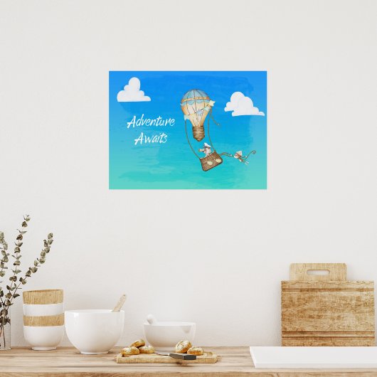Adventure Await Hot Air Balloon Monkey Poster (Keuken)