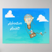 Adventure Await Hot Air Balloon Monkey Poster (Voorkant)