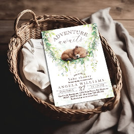Adventure Await Woodland Beer groen Baby shower Kaart