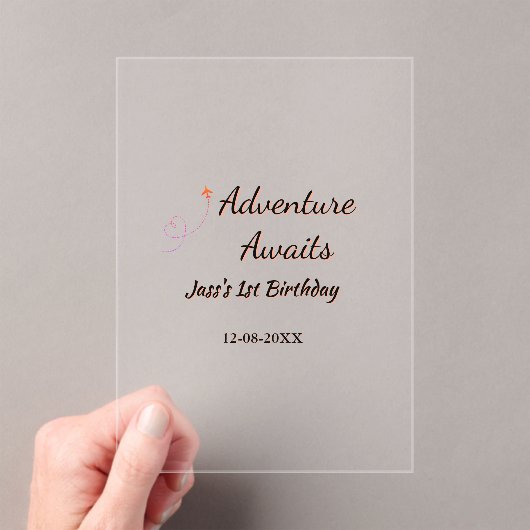 Adventure awaits 1st birthday name date planeretro acryl uitnodigingen (Insitu (Draagbaar))