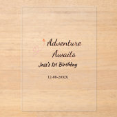 Adventure awaits 1st birthday name date planeretro acryl uitnodigingen (Voorkant)