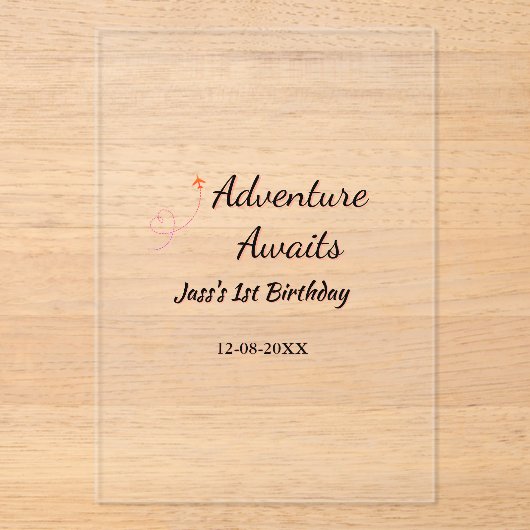 Adventure awaits 1st birthday name date planeretro acryl uitnodigingen (Voorkant)