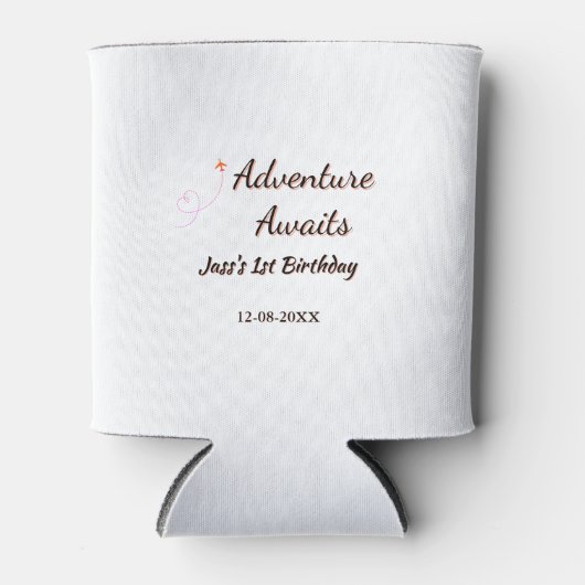 Adventure awaits 1st birthday name date planeretro blikjeskoeler (Voorkant)