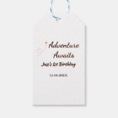 Adventure awaits 1st birthday name date planeretro cadeaulabel (Voorkant)