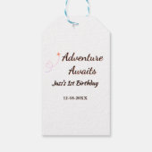 Adventure awaits 1st birthday name date planeretro cadeaulabel (Achterkant)